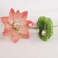 非金属布艺耳饰 【荷花-ab款】非遗掐丝绒花荷花ab款耳环-国风手工