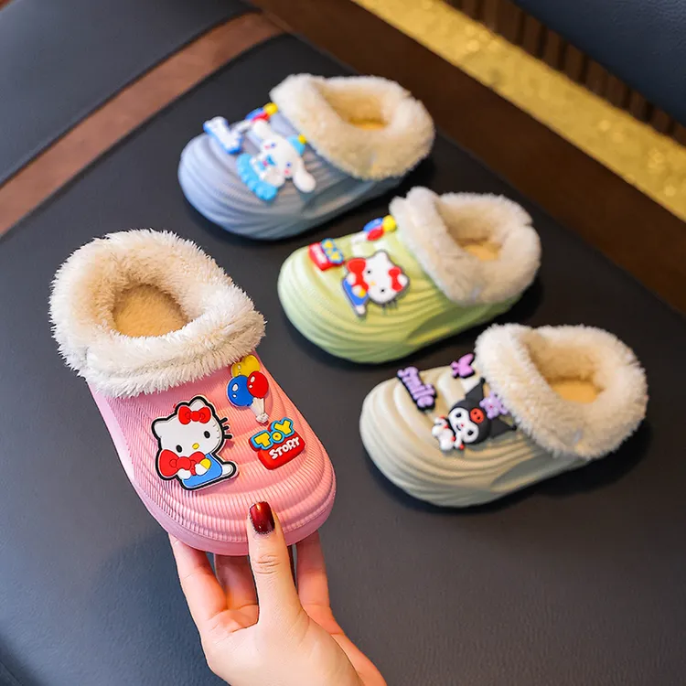 EVA儿童冬季加绒保暖可爱卡通可拆卸防滑亲子棉拖鞋男女童