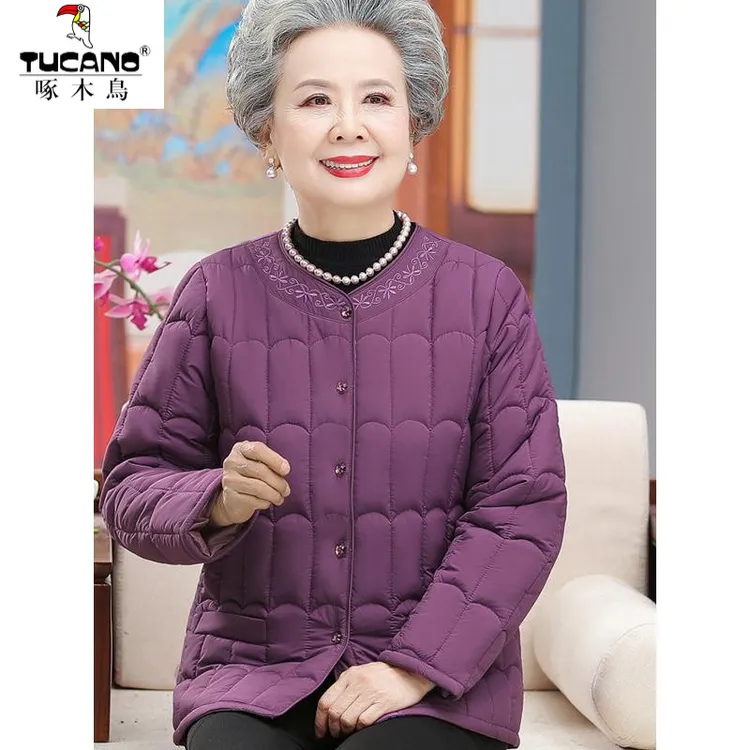 啄木鸟新款奶奶装羽绒内胆秋冬装老太太宽松袄中老年人轻薄保