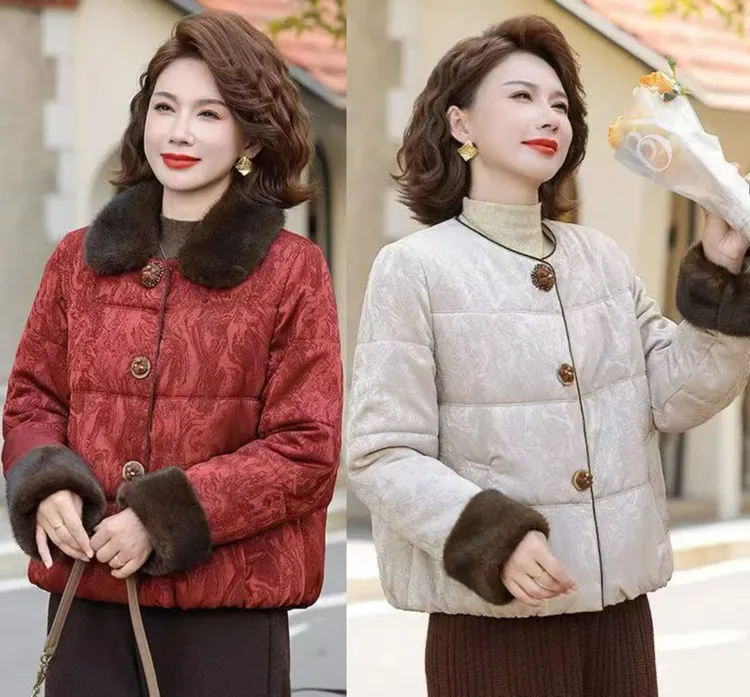 时尚中年妈妈冬装小绵衣外套中老年女装冬季洋气棉服棉袄新款