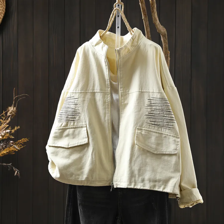 秋季女外套2025新款刺绣纯棉宽松显瘦休闲文艺短款百搭长袖上衣潮