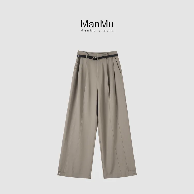 满目ManMu 【张琪专属】高级定制秋季时尚百搭卡其长裤350264