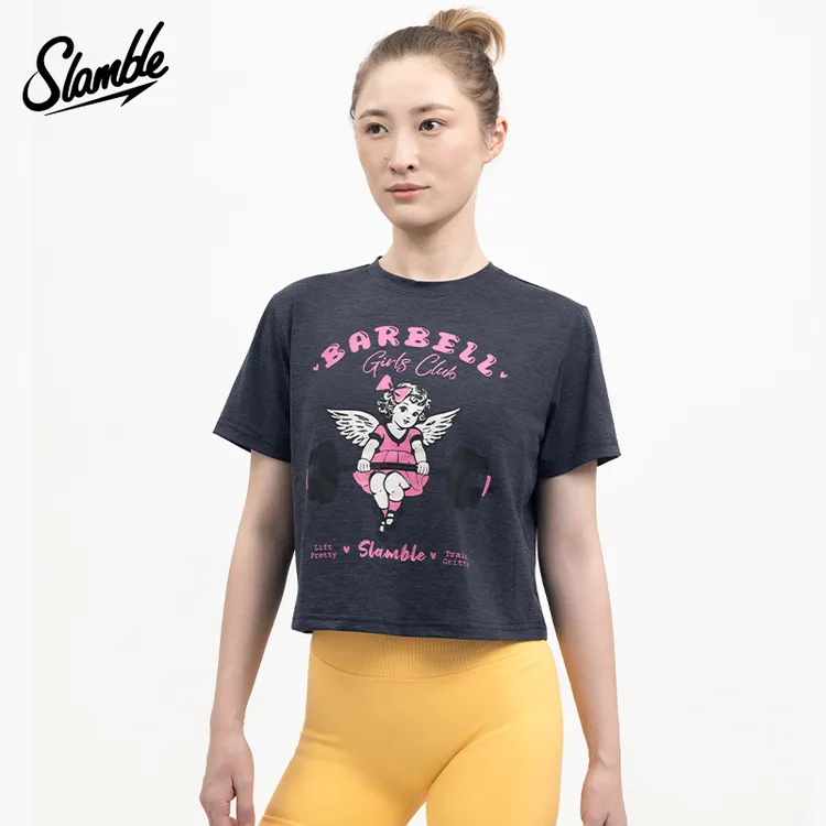 SLAMBLE新款女士莱赛尔运动短袖T恤圆领透气速干印花训练健身夏季