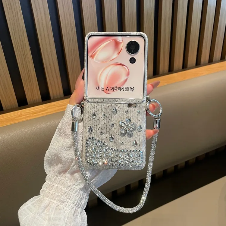 适用荣耀magicvflip2手机壳电镀连体鳄鱼纹DIY满钻pocket2保护壳