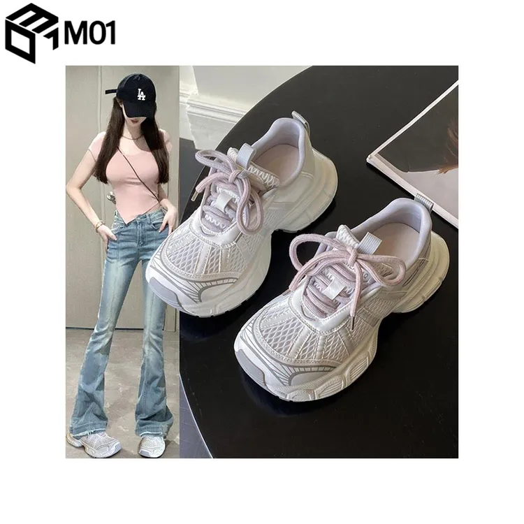 M01透气网面大头老爹鞋女夏季薄款2025新款松糕厚底休闲运动鞋子