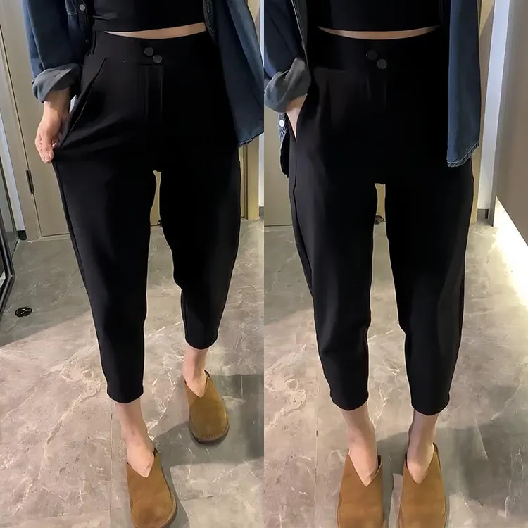 黑色休闲哈伦裤女春季新款大码高腰梨形身材修身弹力显瘦萝卜裤