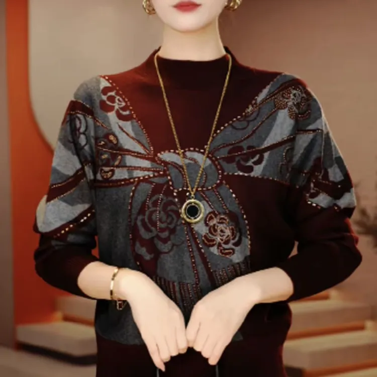 秋冬季时尚百搭高端潮流显瘦针织衫新款妈妈洋气漂亮长袖休闲毛衣