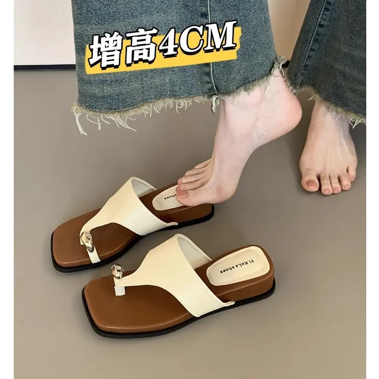 绝美厚底坡跟套趾凉拖鞋女夏季外穿2025新款高级感高跟夹脚人字拖