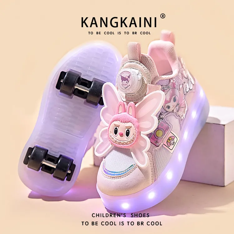 女童暴走鞋春秋6-12岁发光儿童网面溜冰鞋女孩隐形四轮滑轮鞋运动