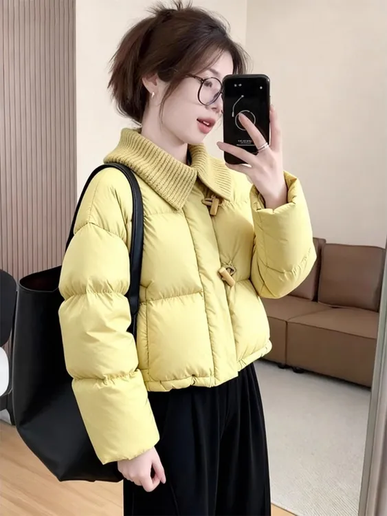 小个子巨好看2025新款韩系加厚保暖棉袄棉服冬装夹棉黄色短款外套