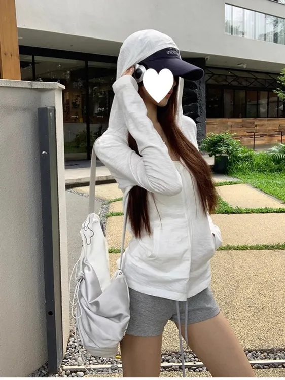 【运动开衫】2025新款今年流行爆款夏韩系白色长袖连帽外套