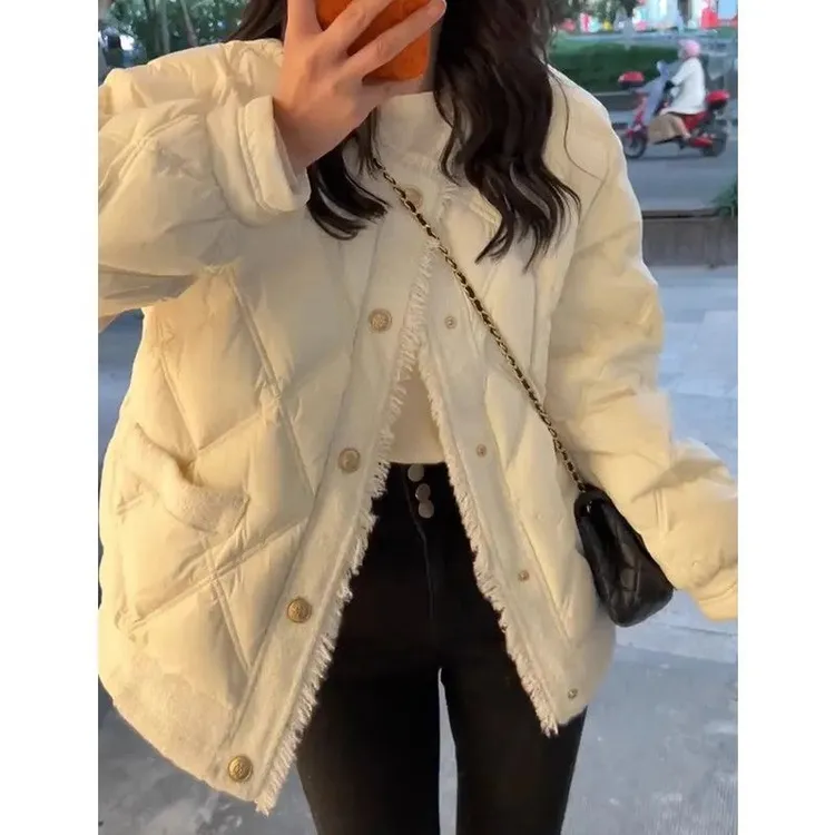 胖mm加大码300斤长袖女宽松棉服显瘦秋冬小个子小香风百搭ins外套