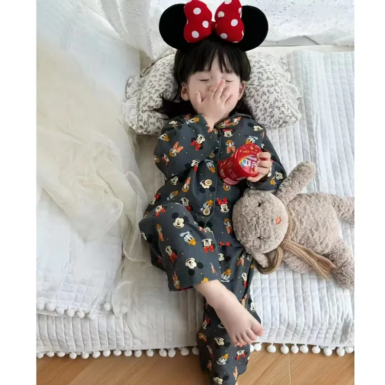 女童米奇印花家居服套装秋冬春秋儿童长袖上衣裤子女宝宝女孩睡衣