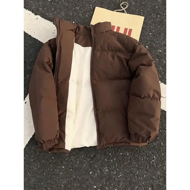 美拉德咖色短款羽绒棉服男款冬季加厚保暖面包服美式立领棉衣外套