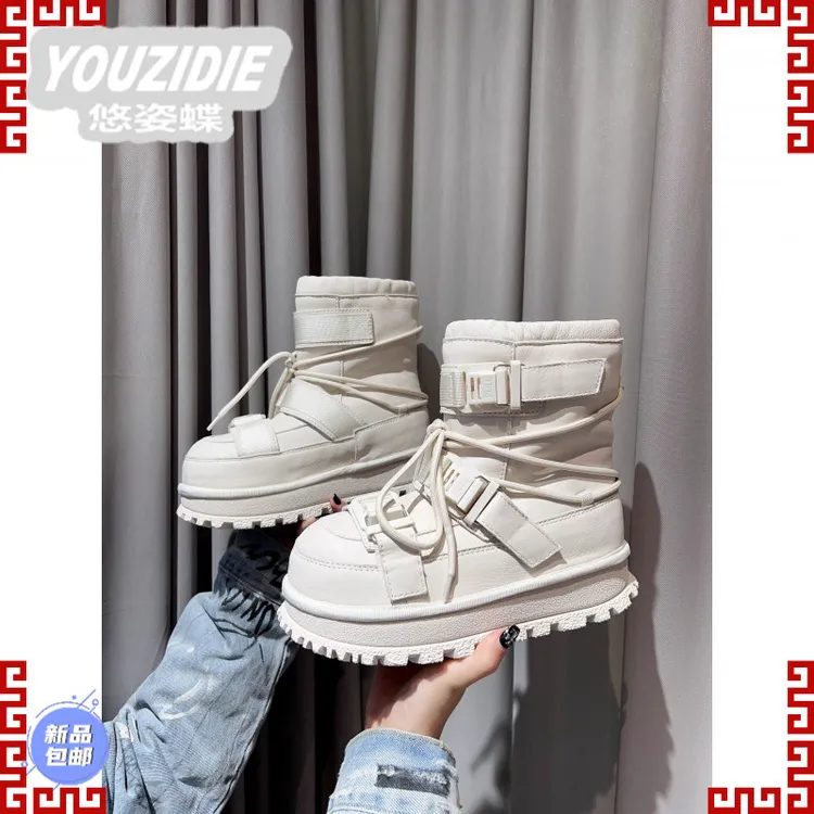 YOUZIDIE欧洲站雪地靴女2025冬季新款真皮厚底增高羊毛加厚保暖