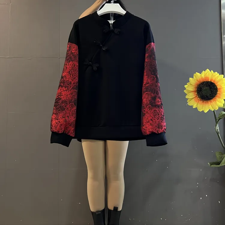 新中式国风提花拼接宽松显瘦气质百搭复古上衣