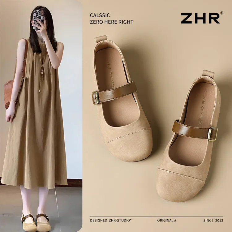 ZHR/则则玛丽珍女鞋夏季爆款法式百搭配裙子小皮鞋豆豆芭蕾舞单鞋