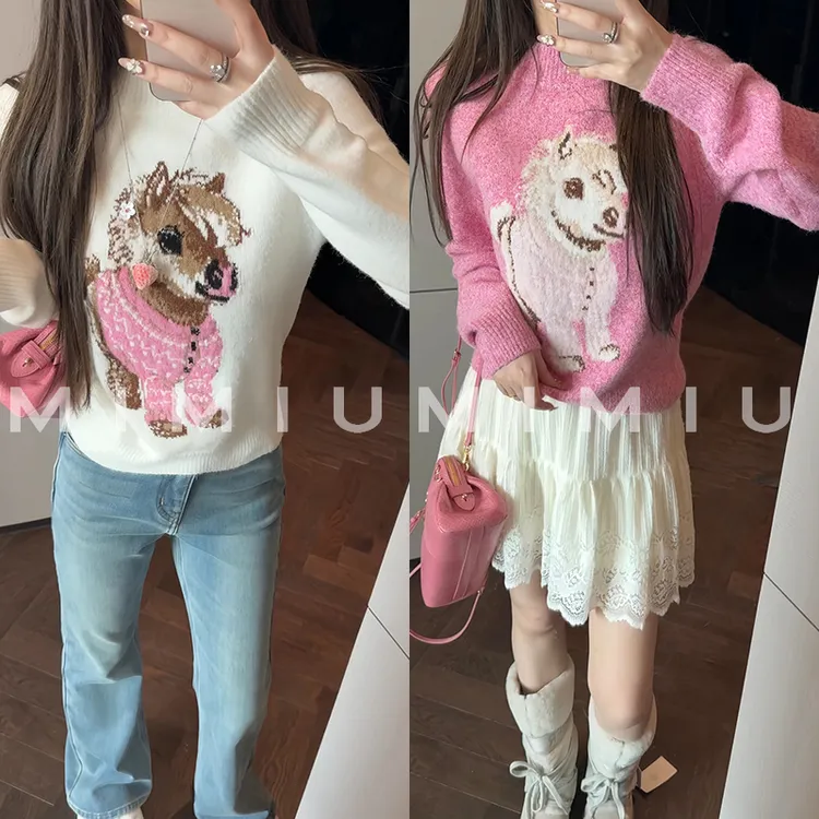 【mimius】P 羊毛小马提花套头长袖毛衣 WG12004