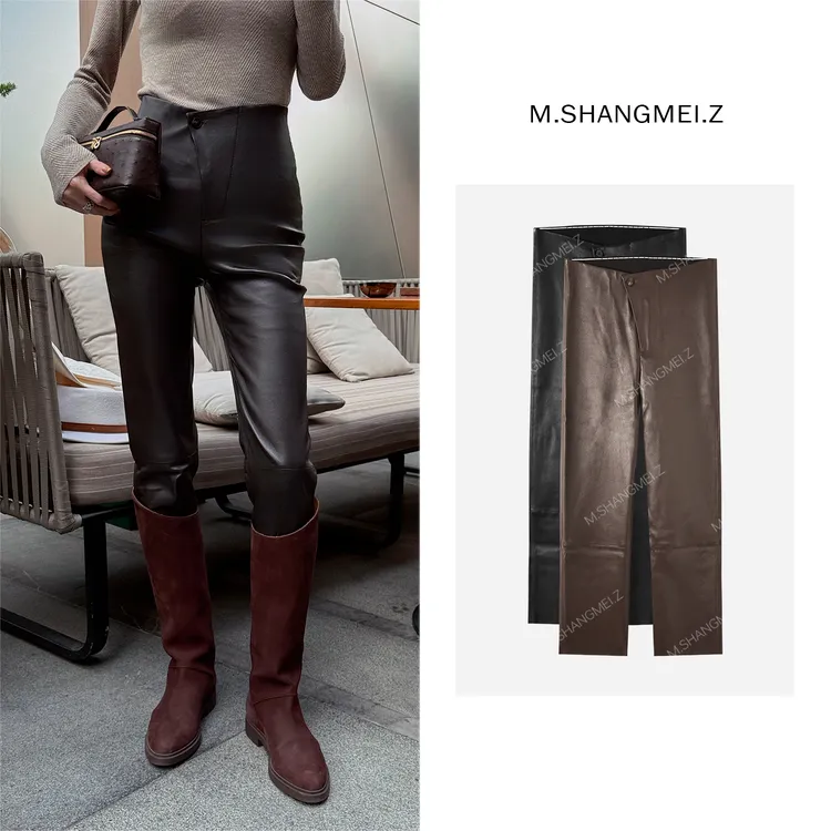 M.SHANGMEI.Z/沐熙【柔冬皮裤】美大哥柔软舒适弹性直筒皮裤X123374