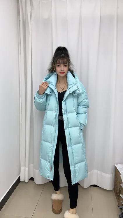 XYG13泡芙彩色连帽长款90白鸭绒羽绒服