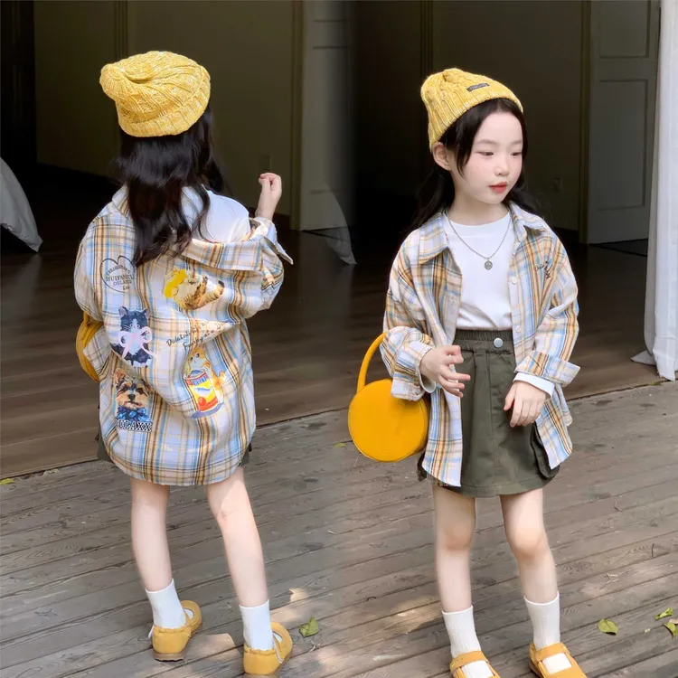 2025秋季女童韩版格子衬衫儿童洋气时髦衬衣外套童装秋装百搭上衣