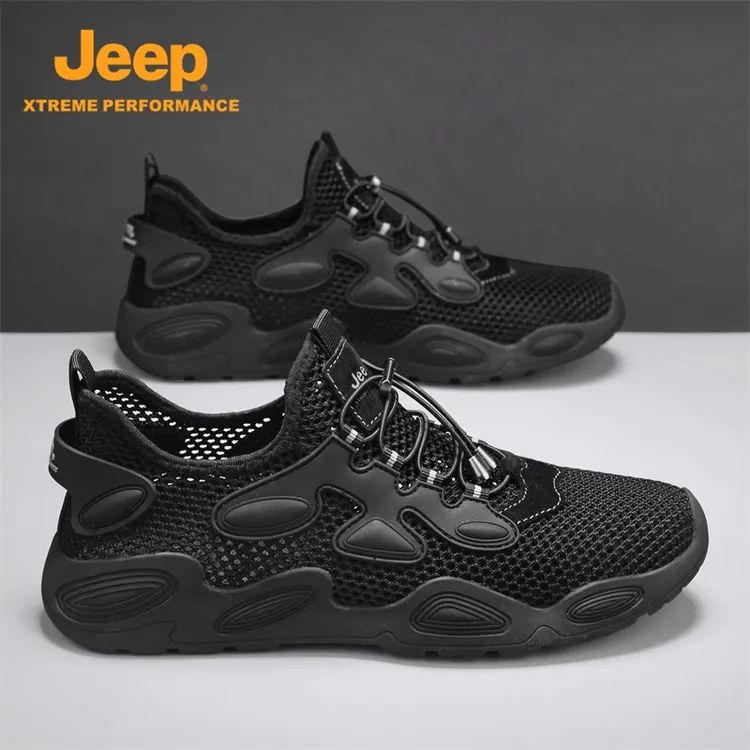 JEEP/吉普男鞋2026新款透气一脚蹬镂空薄款网面鞋运动户外登山鞋