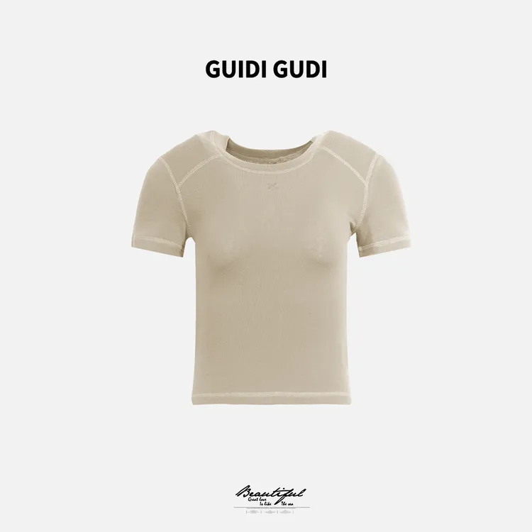 GUIDI GUDI【秋日色彩】休闲拼接运动圆领短袖T恤/黄加蓝