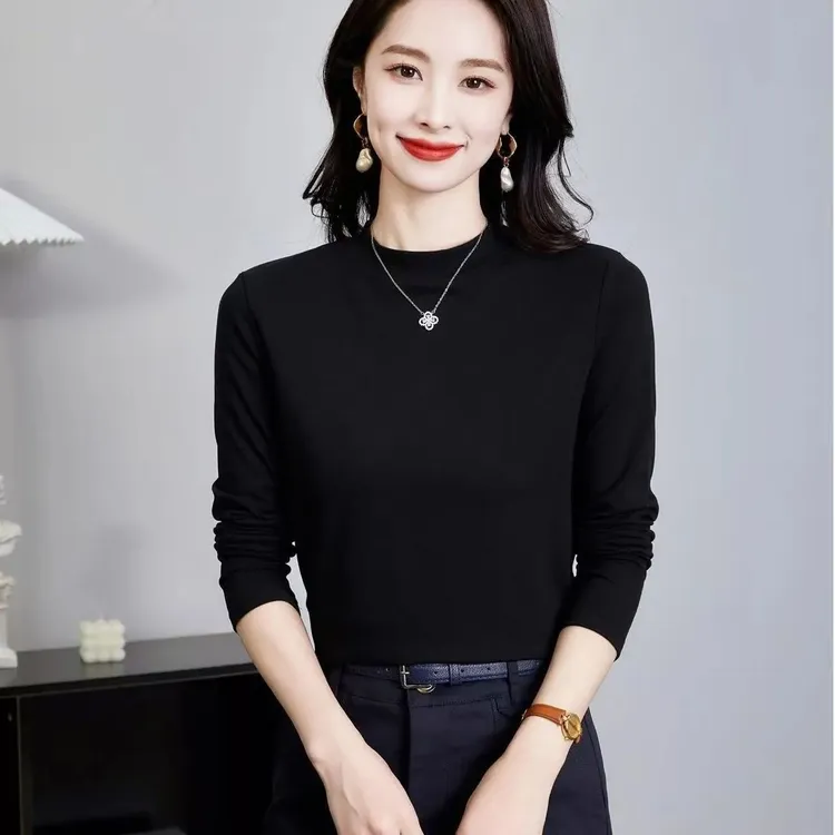 新款半高领打底衫女秋冬时尚百搭修身显瘦纯色舒适T桖长袖上衣
