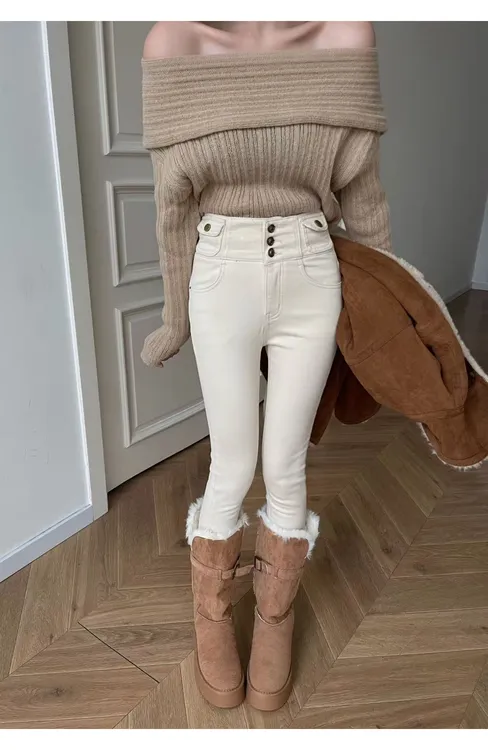 【专属大长腿】高腰牛仔小脚裤女2025冬季加绒紧身显瘦辣妹弹力靴裤