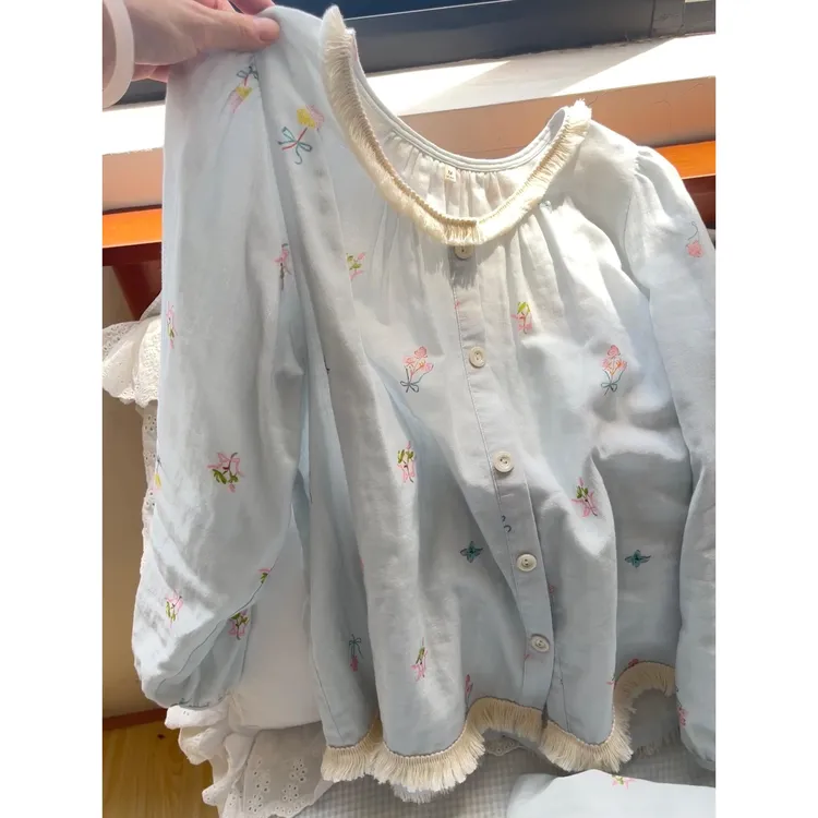甜美可爱印花慵懒感花边睡衣女春秋新款长袖长裤家居服套装可外穿