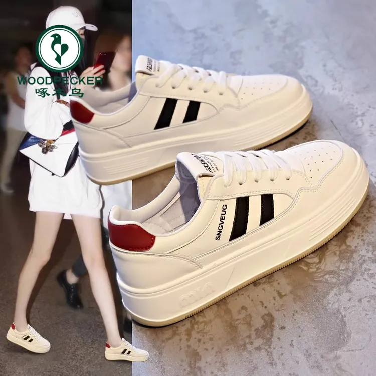 啄木鸟厚底小白鞋女爆款百搭休闲运动板鞋2025秋季新款平底女鞋子