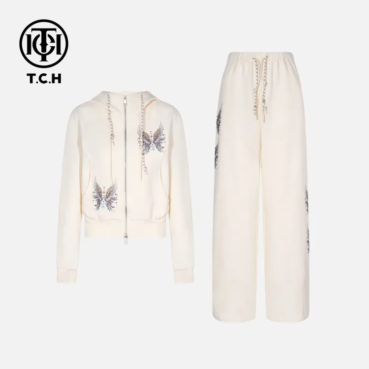 TCH烫钻工艺新时尚淑女百搭新潮流套装女T75C07E1030轻奢tch阔腿