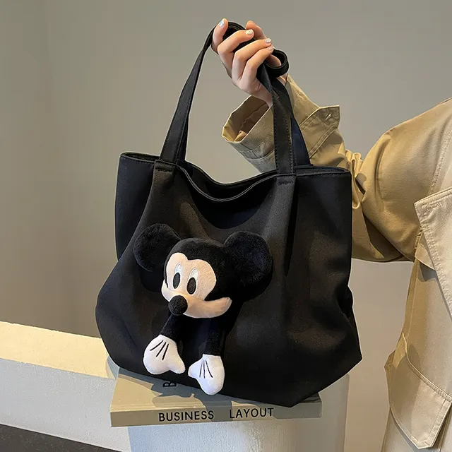 大容量帆布包女2024新款秋冬可爱卡通米奇手提袋大学生通勤托特包