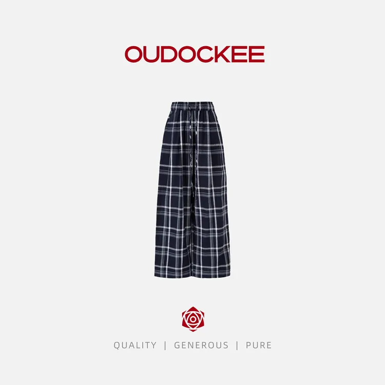 OUDOCKEE 鸥鸥【棉】格子裤 休闲裤藏青色格子设计 K2502F229T