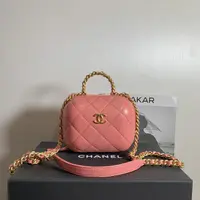 99新 Chanel/香奈儿 壹臻/22P粉色羊皮胶囊包中号/46839000