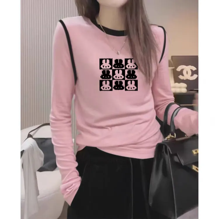 纯欲风辣妹修身显瘦长袖T恤女士秋冬撞色明线德绒保暖打底衫内搭