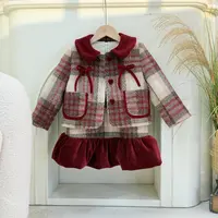 【柒喜】女童呢子套装加棉加厚高级感百褶秋冬格纹女童洋气P4090