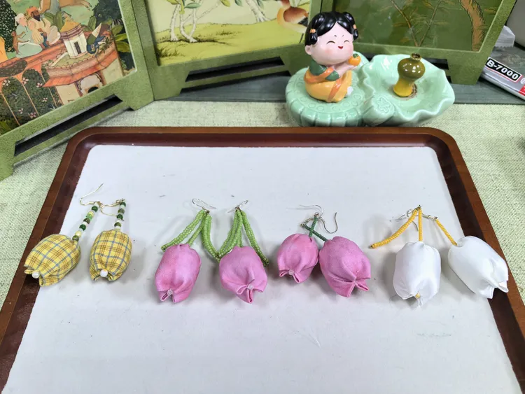 非金属布艺陶瓷耳饰 原创设计民族风复古郁金香耳环古风精美