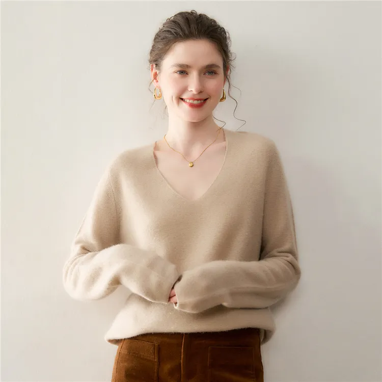山羊绒衫女款圆领新款针织衫打底内搭毛衣秋冬女宽松上衣百搭气质
