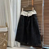 女童拼接蕾丝花边牛仔裤女孩2025秋新款设计感阔腿裤女宝休闲长裤