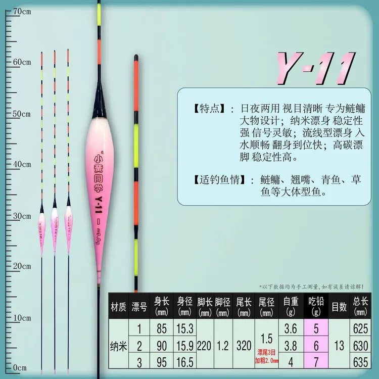 小黄同学ABS接头y11-鲢鳙日夜光漂/轻口滑口黑坑专用/黄杰同款