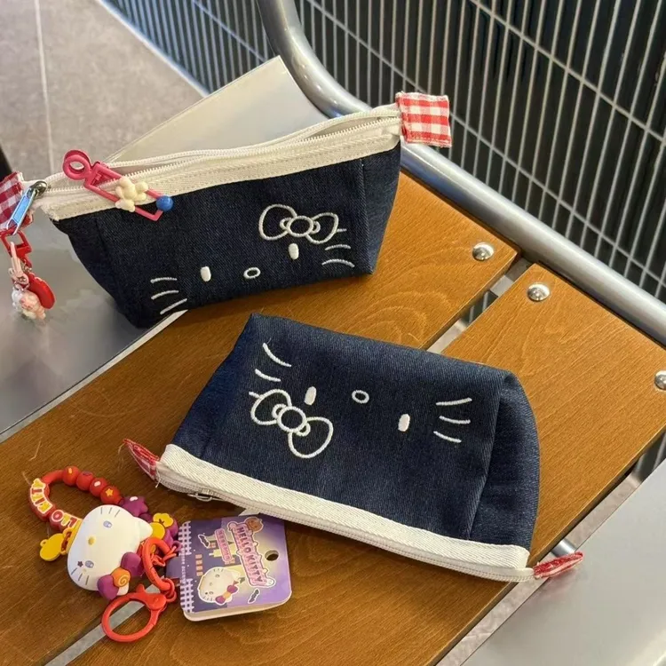 ZY可爱kitty少女笔袋ins风牛仔布大容量文具文具盒学生桌面收纳袋