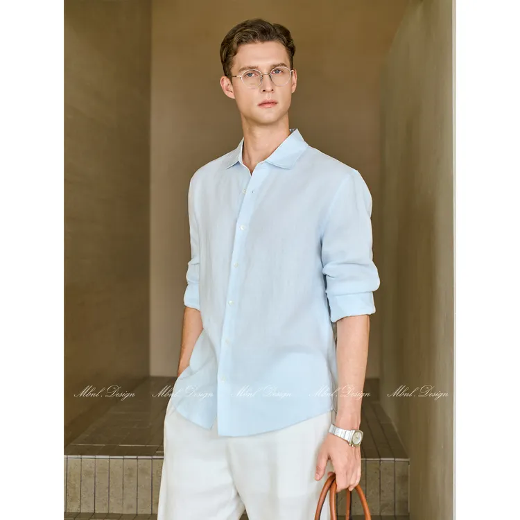 MBNL-F「轻盈素雅」秦磊男装100亚麻手工贝壳扣衬衫LL-SCS3021