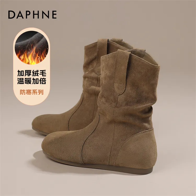 达芙妮美拉德靴子勃肯短靴女2025冬季加绒棕色巨好看堆堆靴马丁靴商品图