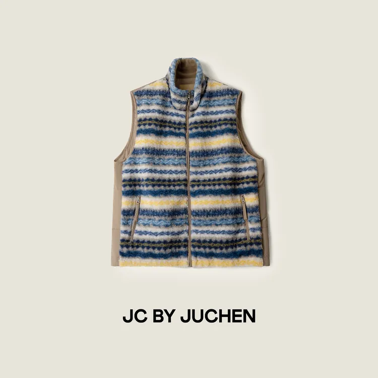 冬日原野拼色绒面触感秋冬保暖立领夹棉马甲 FW095283