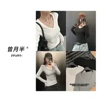 曾月半《力推V领内搭版王》爆款延续兰精天丝莫代尔长袖T恤！ZS1331