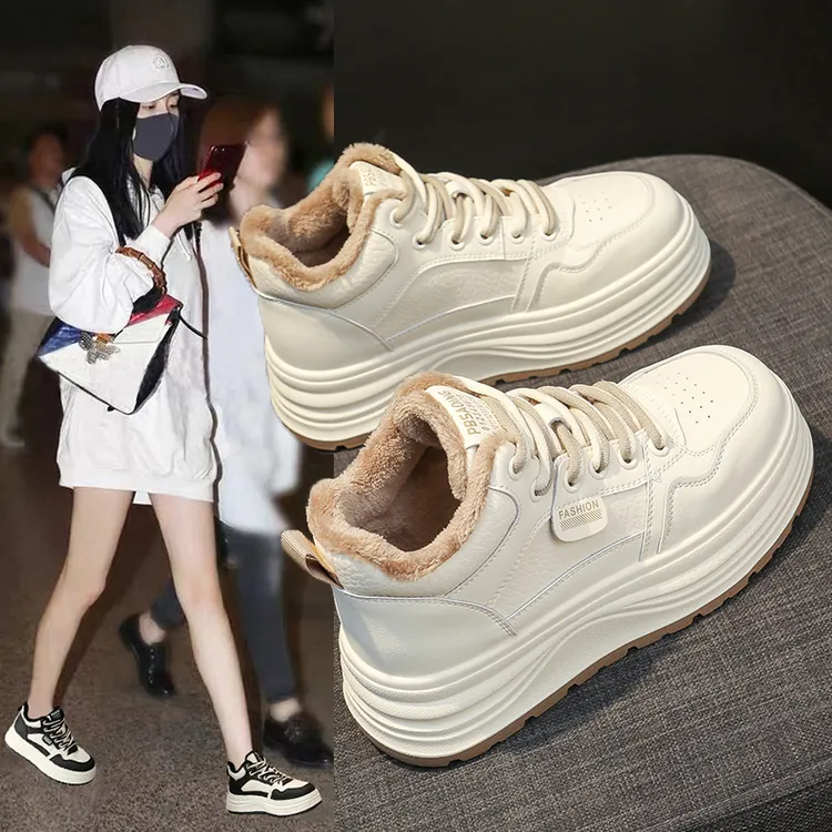 厚底加绒保暖小白鞋女2025冬季新款百搭休闲运动防寒防滑高帮棉鞋