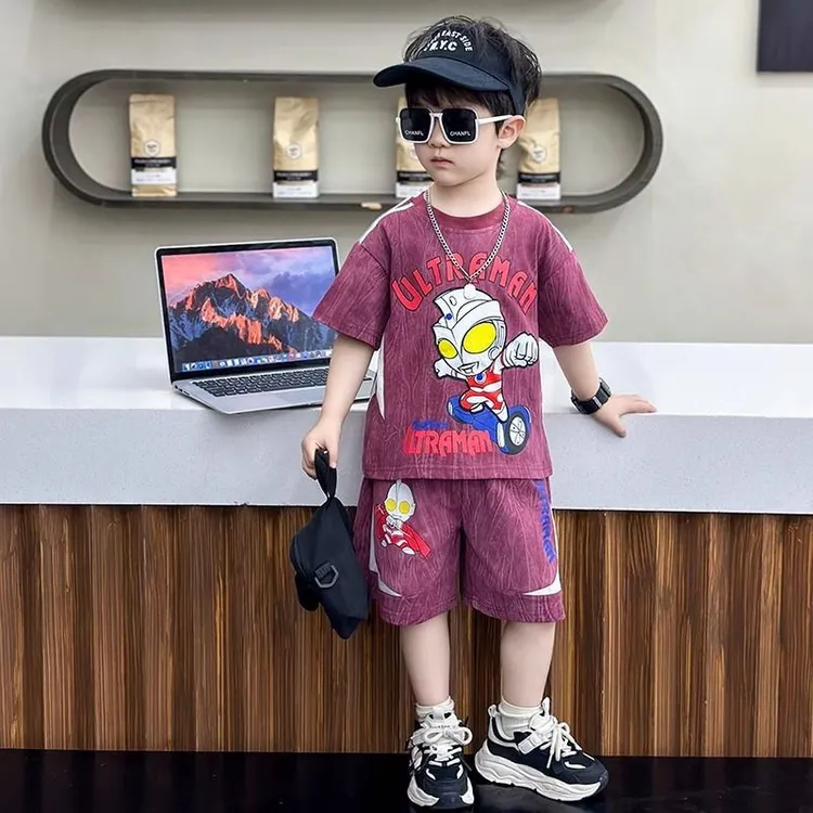童装夏季套装奥特曼短袖2025新款洋气儿童薄款潮流宝宝衣服潮款衣