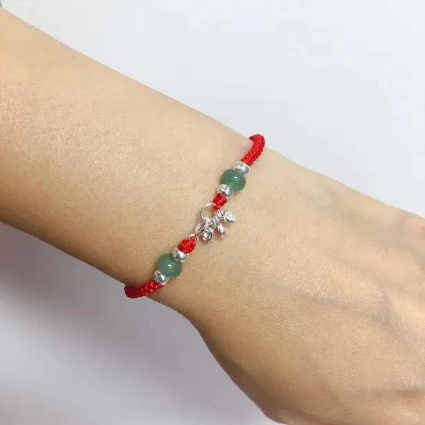 925银手链 纯银实心钱多多环环相扣手工精编织本命年红绳手链闺蜜