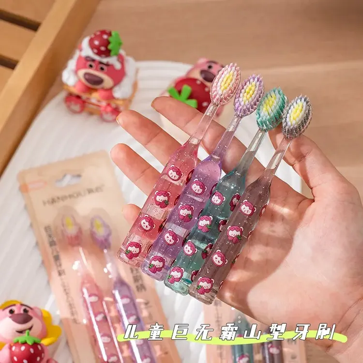 新款儿童罗马柱山型凸面水晶山型凸面软毛牙刷3-12岁儿童家用护龈